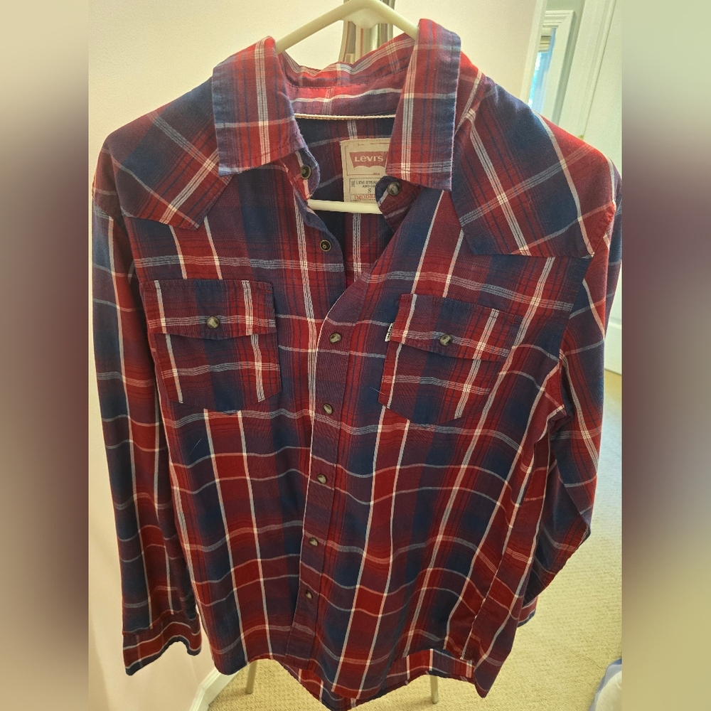 Levi's Red and Blue Casual Button Down Shirt